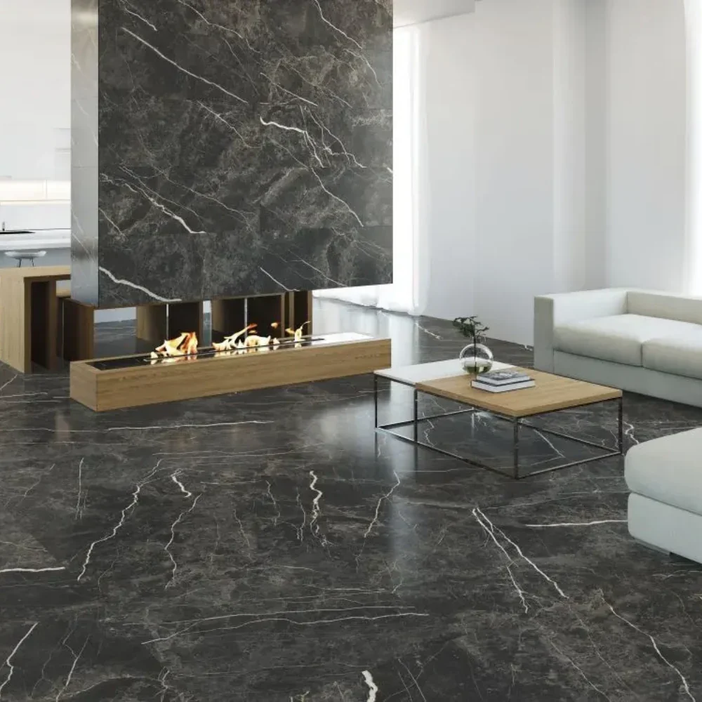 Charming Black Marble Porcelain Tile 90 x 90cm
