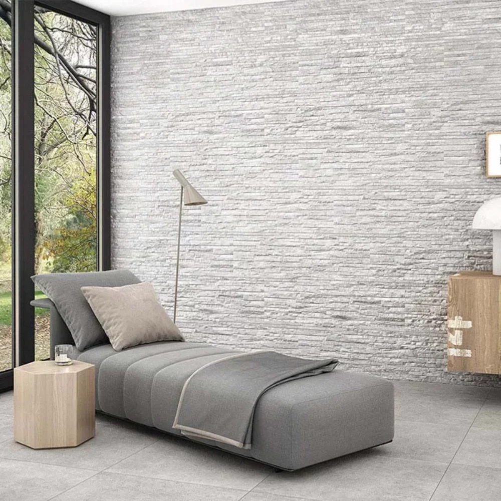 Cross Rock White Wall Cladding Porcelain Tile 32 x 89cm
