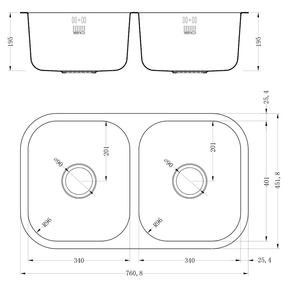 ETRODUO 340/340U Stainless Steel Undermount Double Bowl Sink - Image 4