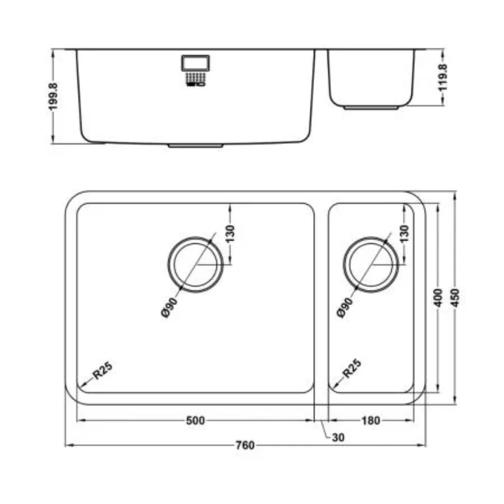 The 1810 Company Luxsoplusduo25LUXSOPLUSDUO25 500/180 BBL Bowl Undermount Kitchen Sink - Right Handed - Image 4