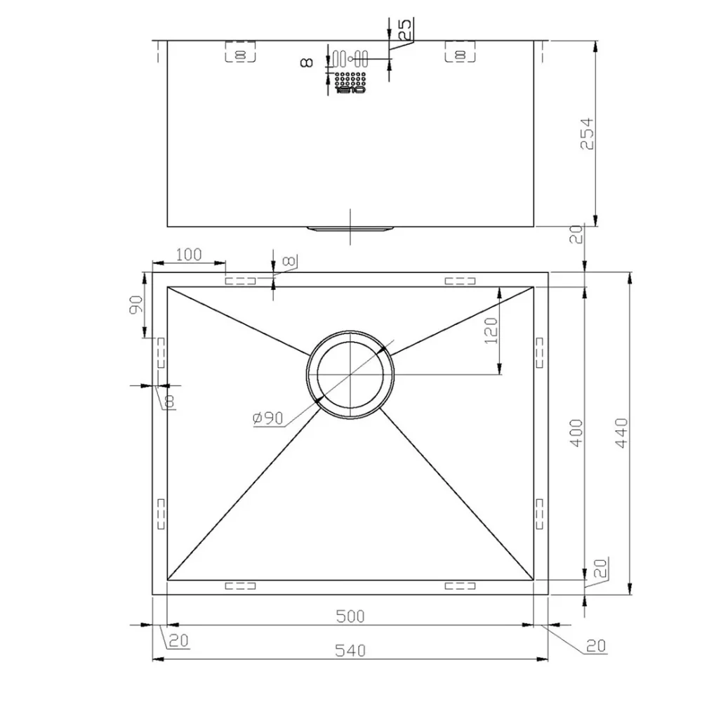 ZENUNO 500U Deep Stainless Steel Handmade Sink - Image 4